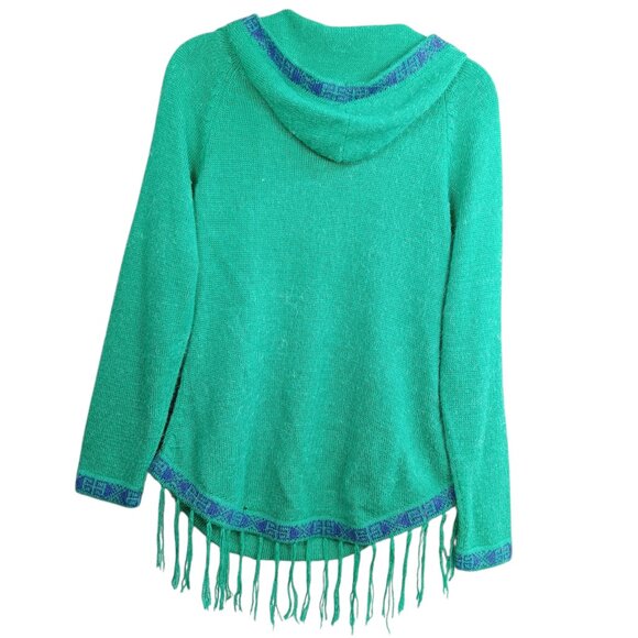 ALPACA CONNECTION Women's Hoodie Sweater XL Green Fringe Boho Hippie Aztec - Picture 2 of 8